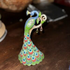Rare “Spread Joy” Jim Shore Colorful Peacock with Hanging Jewel Beads